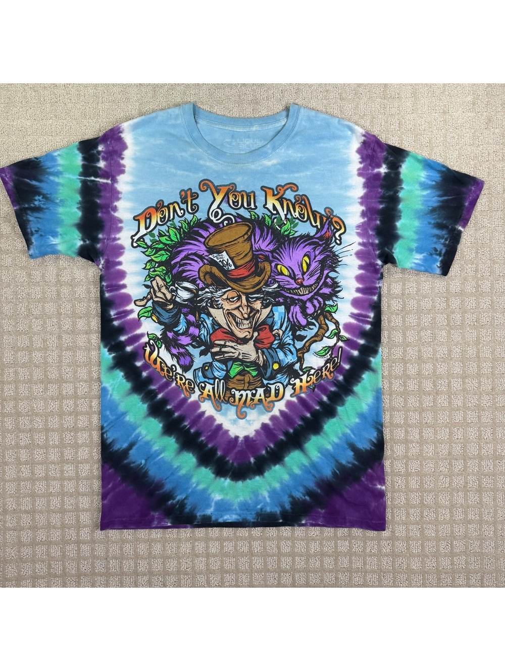 Liquid Blue Alice In Wonderland Tie-Dye Graphic T-Shirt M